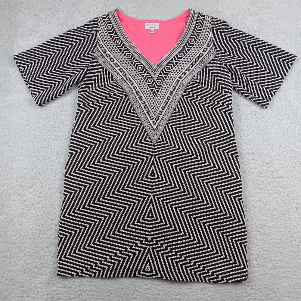 Signature by Robbie Bee Shift Dress Women 1X Black White Geometric RB42165